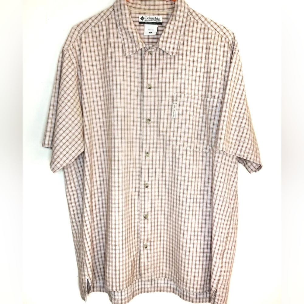 Columbia Button Up Shirt Mens Orange Gray Blue Plaid Outdoor Casual XL